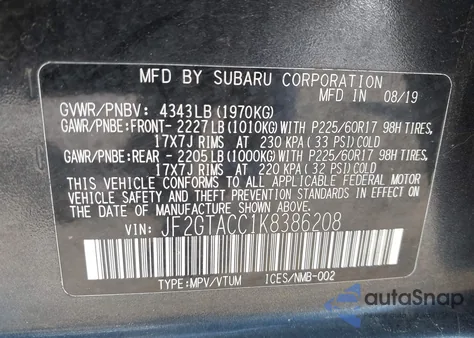 2019 Subaru Crosstrek 2.0I Premium из США, поврежденный, VIN JF2GTACC1K8386208